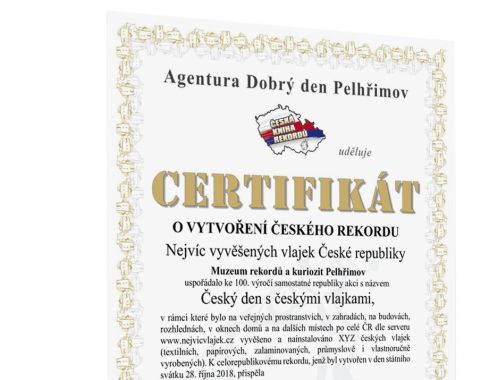 Certifikát - Nejvíc vyvěšených vlajek České republiky